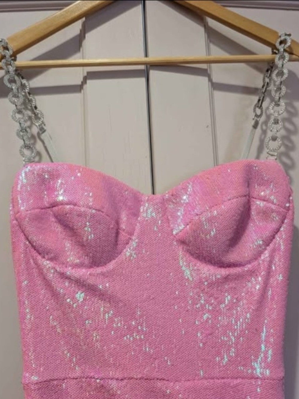 NADINE MERABI Pink Sequin Mini Dress with Feather Hem - Picture 3 of 5